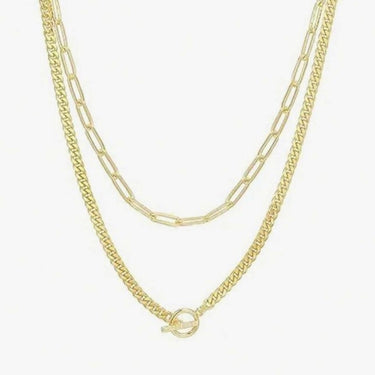 Double Layer OT Buckle Necklace – Gold Chain Statement with Modern Edge